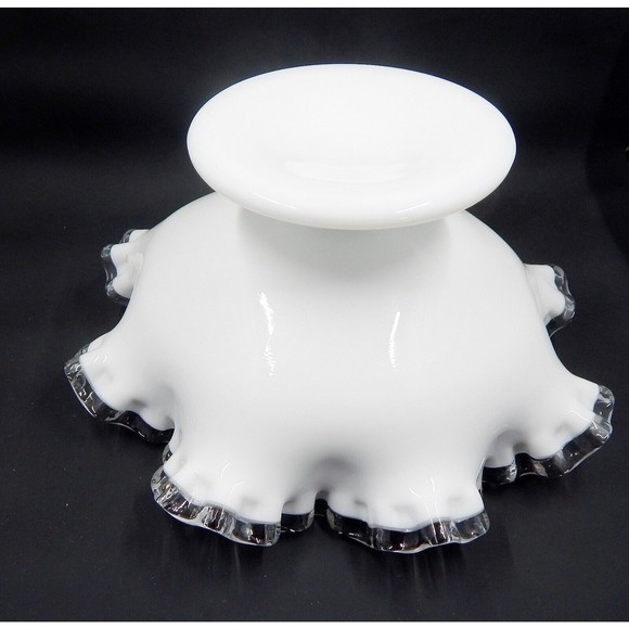 Fenton Silver Crest Milk Glass Ruffled Pedestal Compote Candy Dish Bowl - Picture 8 of 9